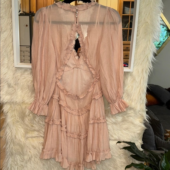 ANGEL BIBA Laney Cutout Back Balloon Sleeve Dress Beige - Picture 3 of 5